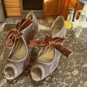 Talbots wine color open toe ribbon tie heels